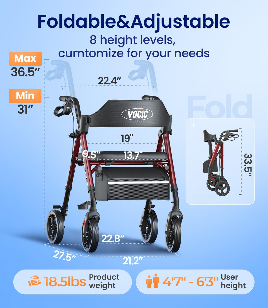 Rollator Walker with Seat, 8" All Terrain M2529