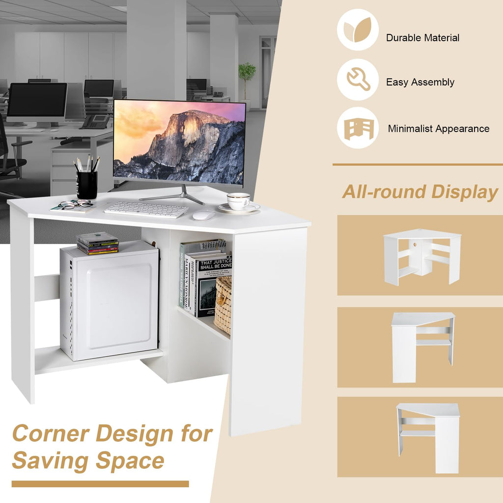 White Compact Corner Desk U189