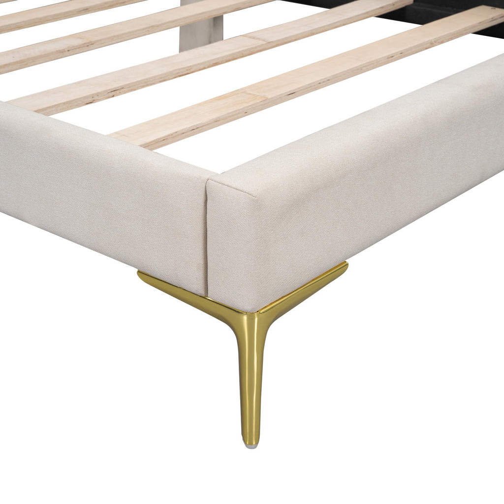 Twin Size Beige Linen Upholstered Daybed with Headboard A753847