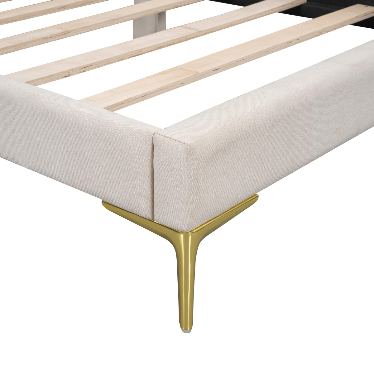 Twin Size Beige Linen Upholstered Daybed with Headboard A753847