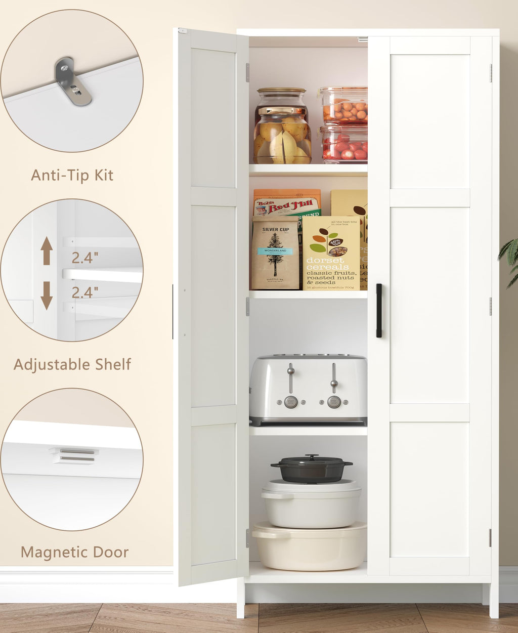 51.2"H Tall White 2 Doors Bathroom Cabinet H430