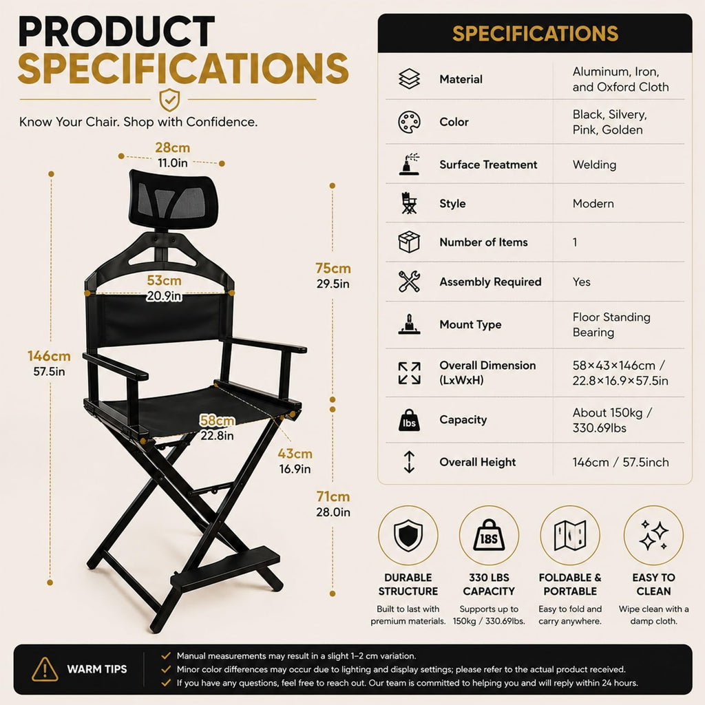 Gold Extra Tall Foldable Makeup Chair D826