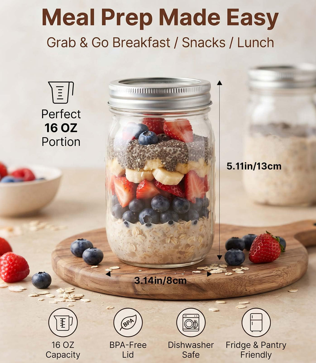 16 oz 8 Pack Clear Glass Jars G163