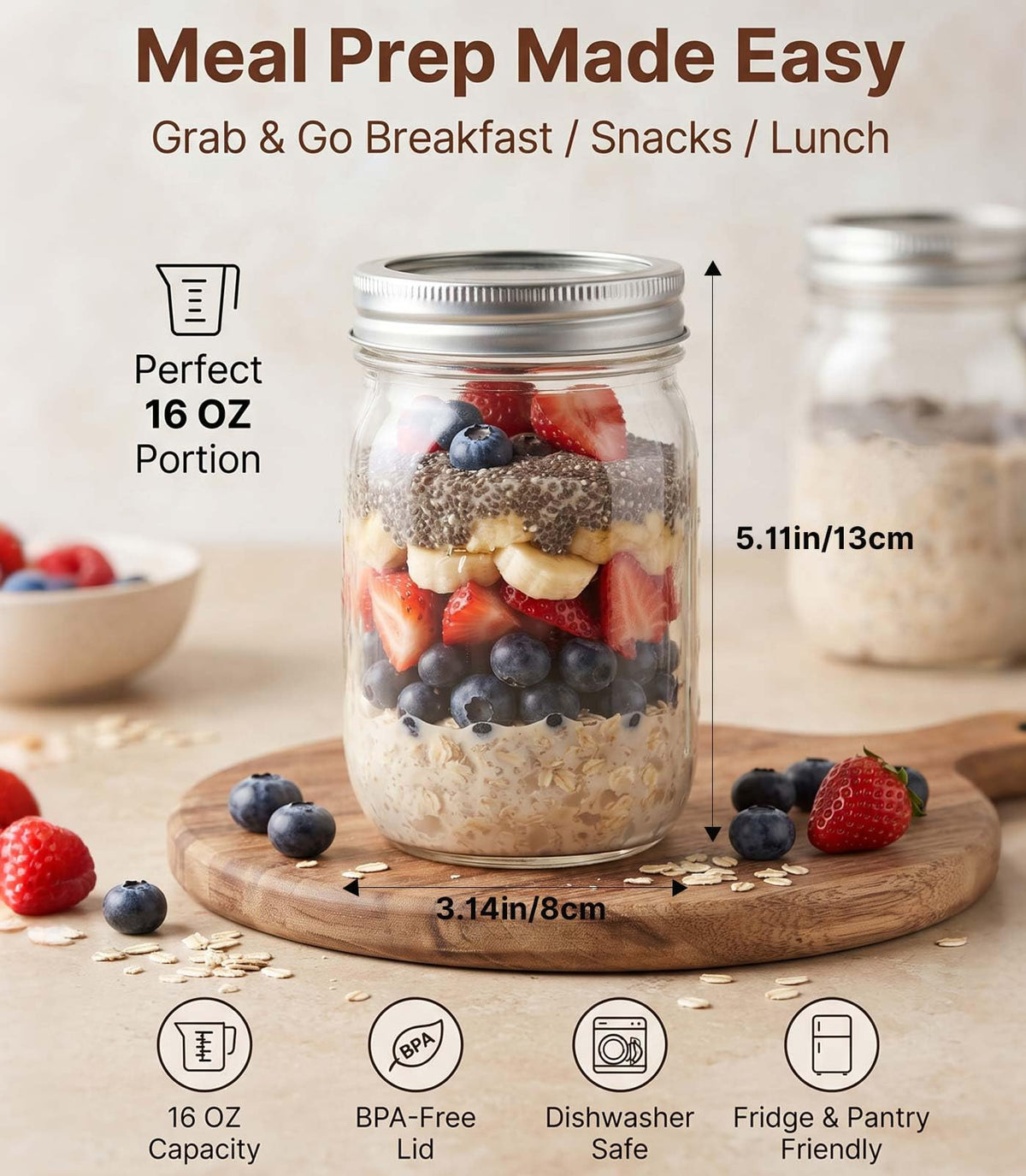 16 oz 8 Pack Clear Glass Jars G163