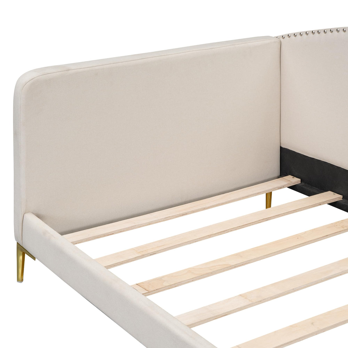Twin Size Beige Linen Upholstered Daybed with Headboard A753847