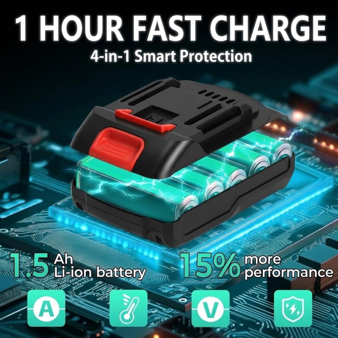 21V Cordless Drill Set with 2 Batteries and Charger O7395