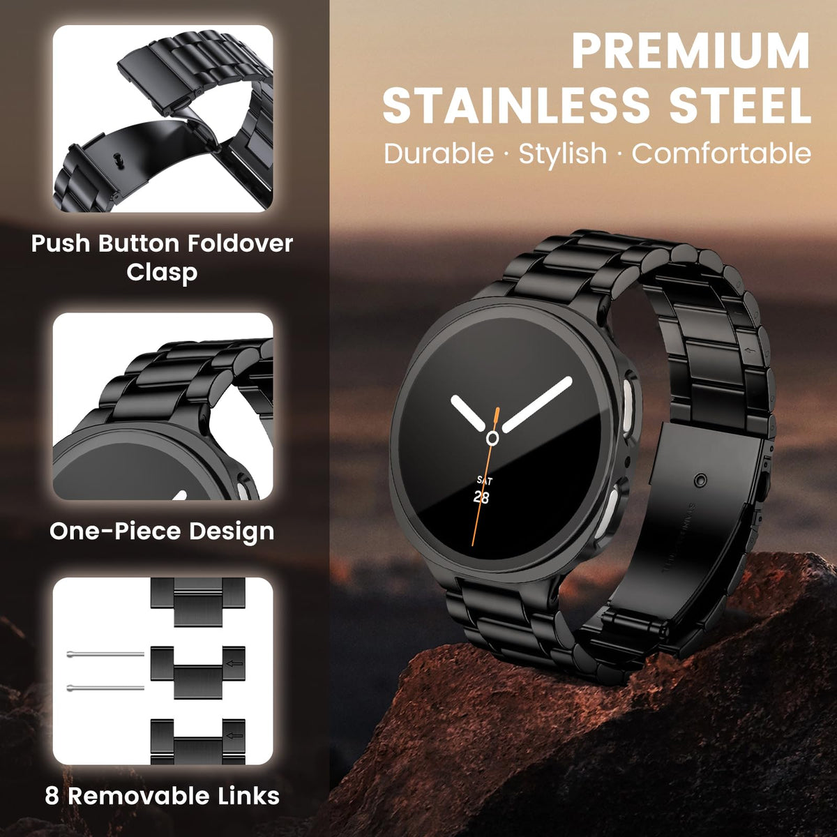 Stainless Steel Band and Case for Samsung Galaxy Watch 8 9 44mm 40mm I672