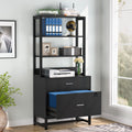 2 Drawer Vertical File Cabinet with Lock & Bookshelf Black C78587