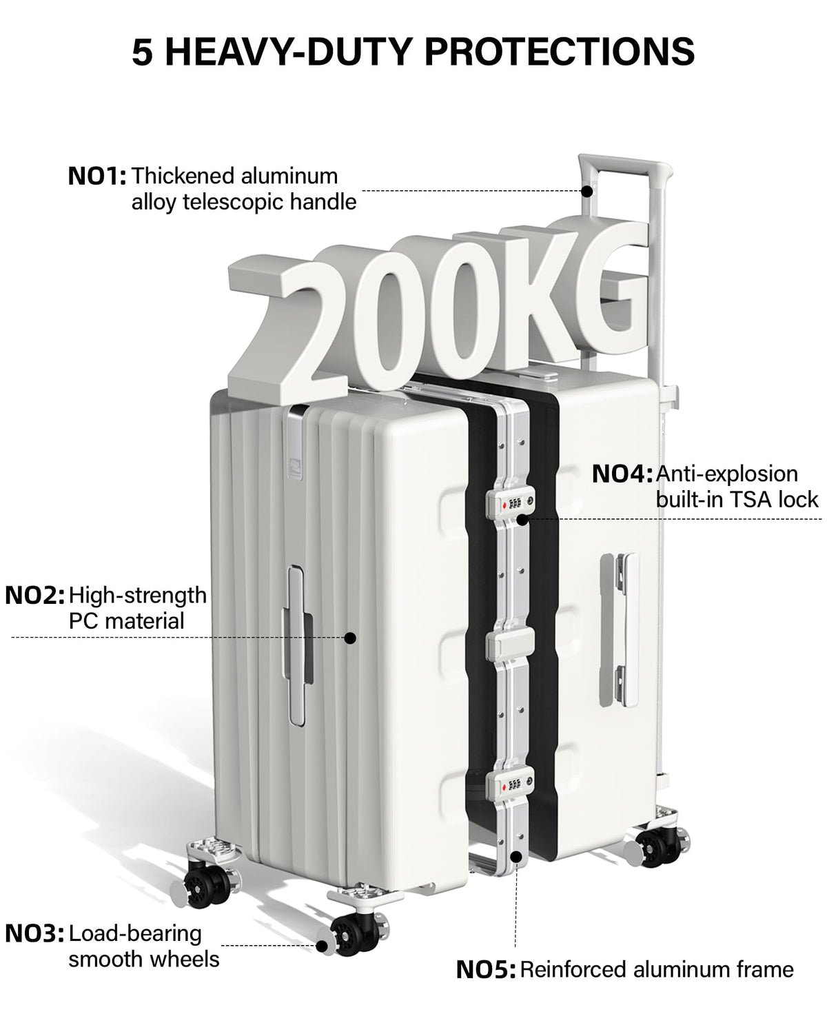 20 Inch Zipperless Aluminum Frame Hard Shell PC Carry-On Luggage with TSA Lock G18232