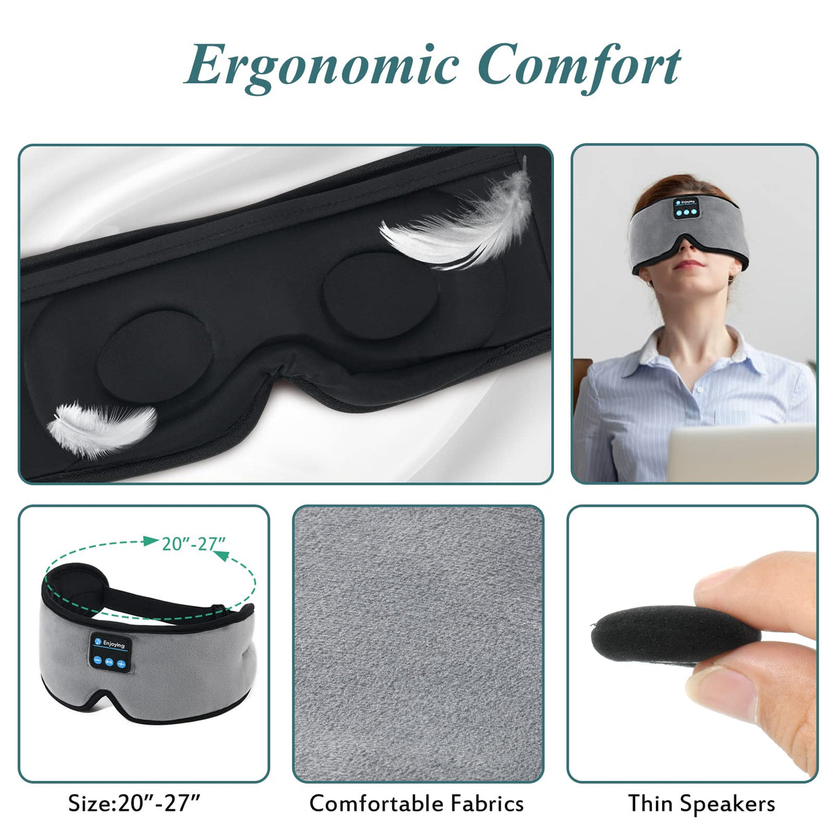 Wireless 3D Eye Mask Sleep Headphones Grey I900