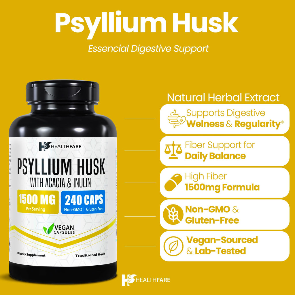 1500mg 240 Vegan Capsules Psyllium Husk Fiber Supplement H847