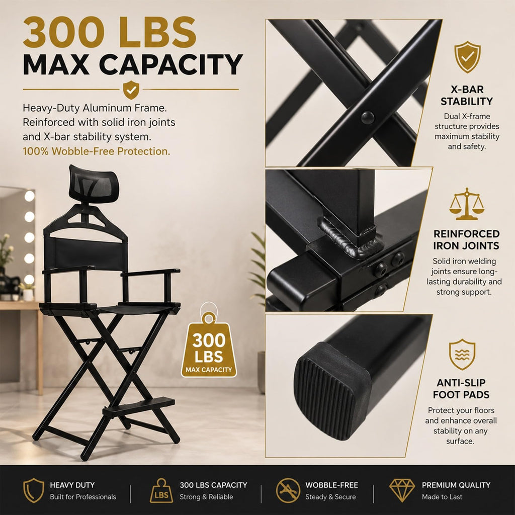 Gold Extra Tall Foldable Makeup Chair D826