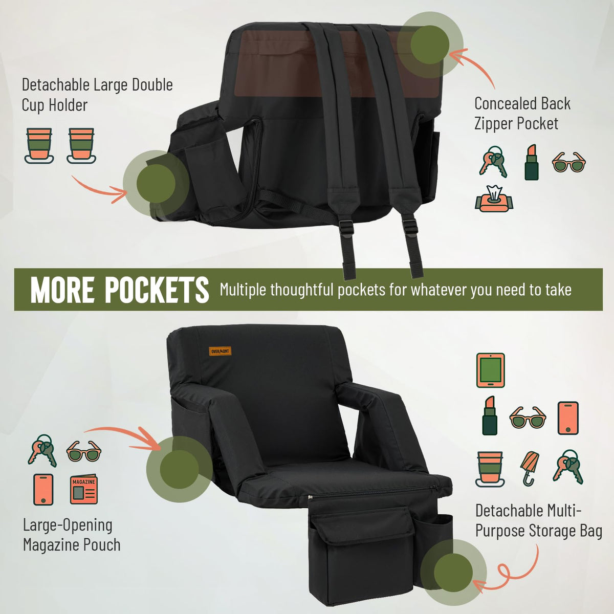 Stadium Seat with Back Support and Armrests, 2-Pack E2445
