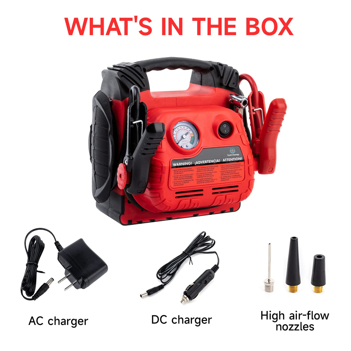 Portable Car Battery Jump Starter with Air Compressor 260PSI 1000Amp T523