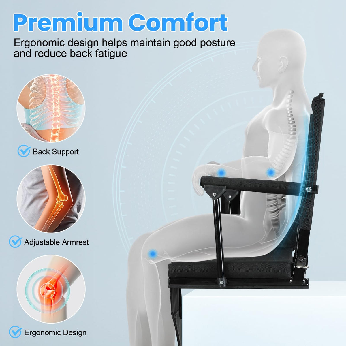 2 Pcs Folding Stadium Seat with Back Support and Cushion W405374