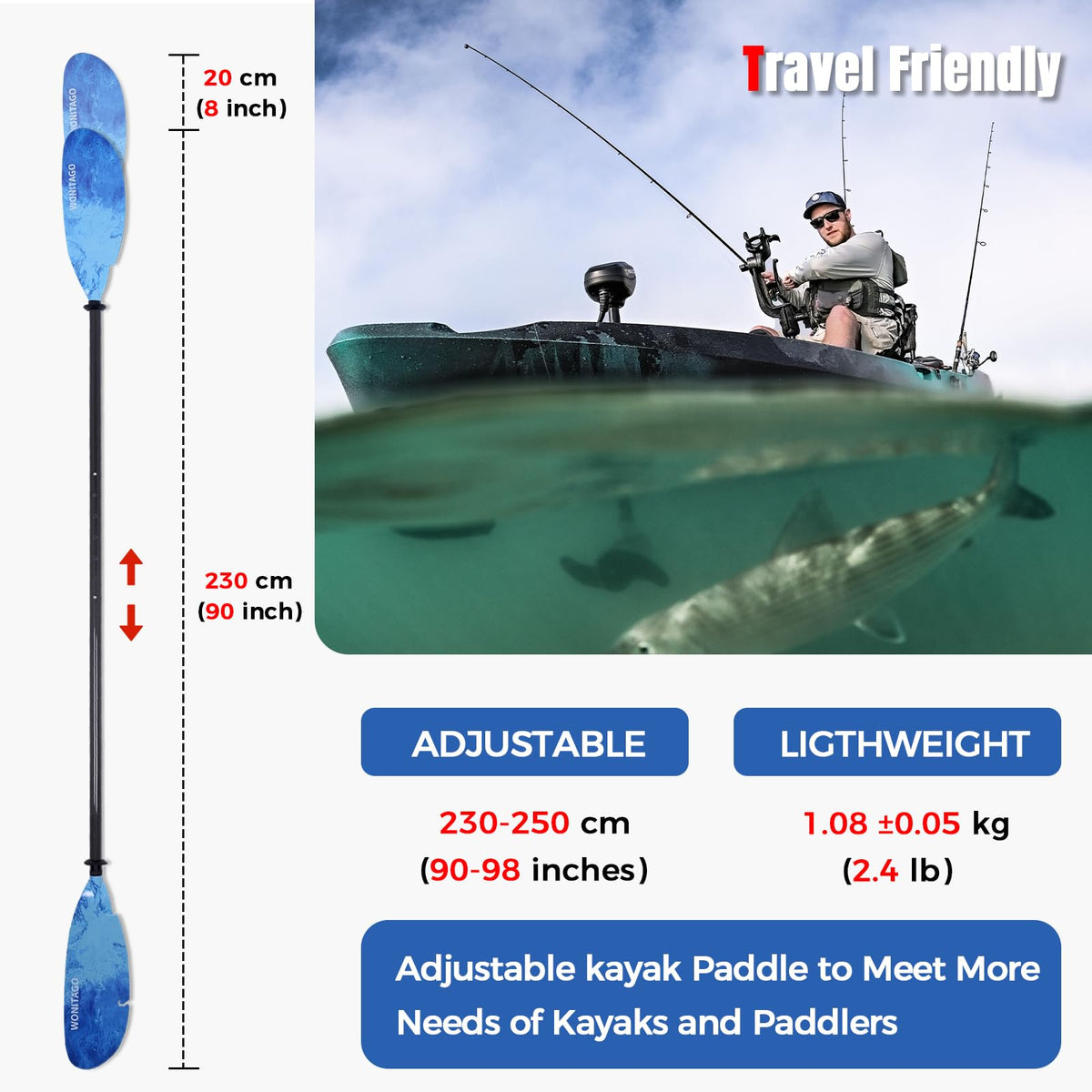Adjustable Carbon Fiber Kayak Paddle U743