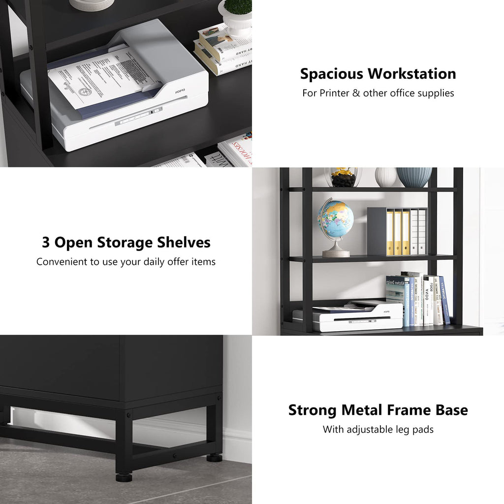 2 Drawer Vertical File Cabinet with Lock & Bookshelf Black C78587