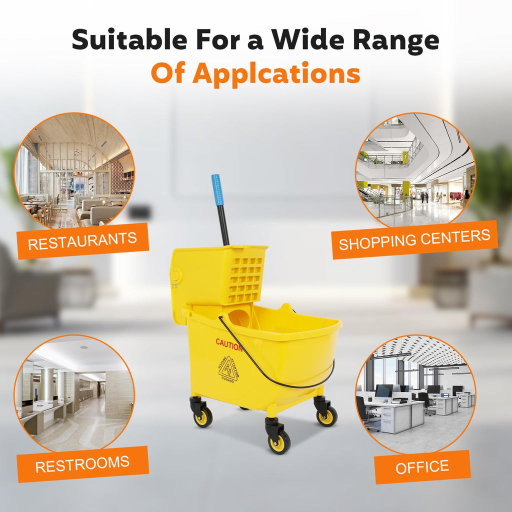 35 Qt Mop Bucket with Side Press Wringer on Wheels Y944