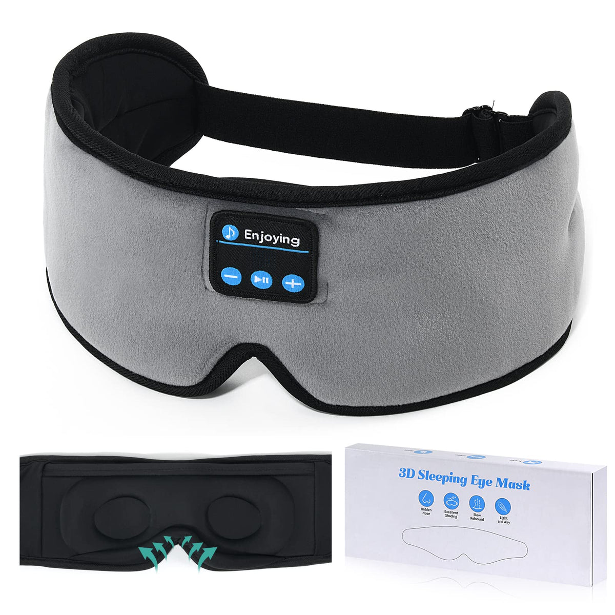 Wireless 3D Eye Mask Sleep Headphones Grey I900