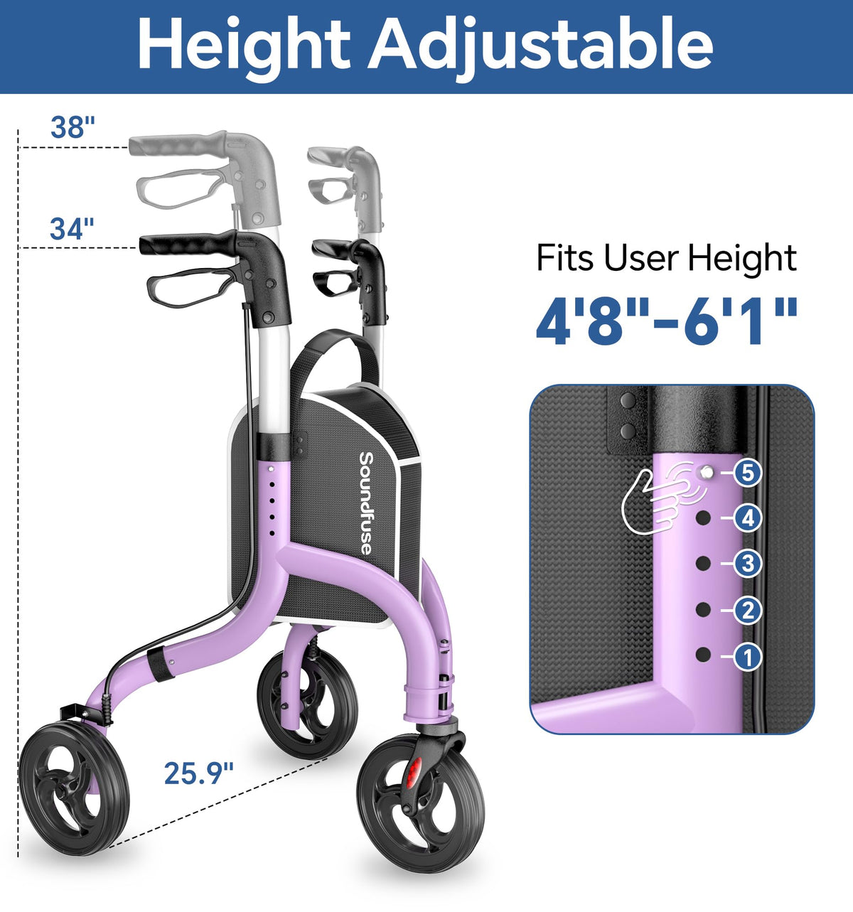 Lightweight Foldable Aluminum 3 Wheel Walkers D376143