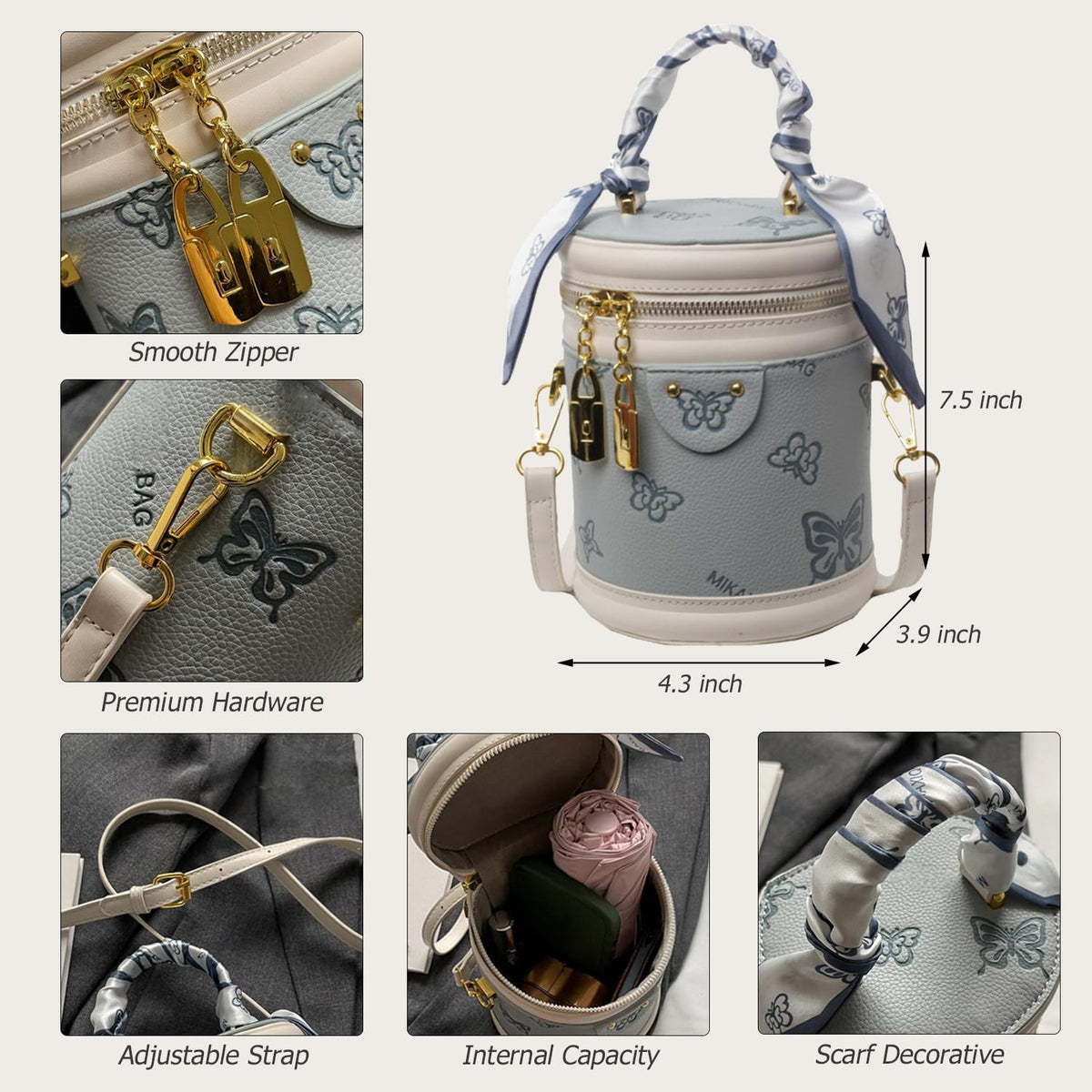 Crossbody Bucket Bag Vegan Leather Mini Round Top Handle Z821159