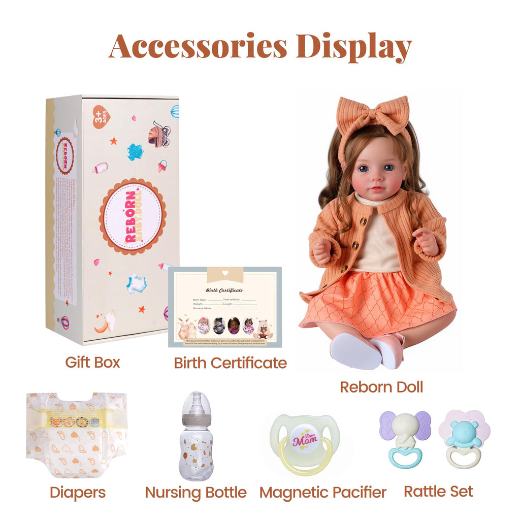 20 Inch Reborn Baby Dolls with Brown Hair T3496