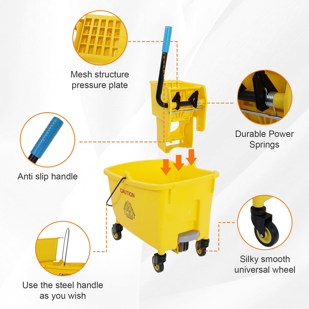 35 Qt Mop Bucket with Side Press Wringer on Wheels Y944