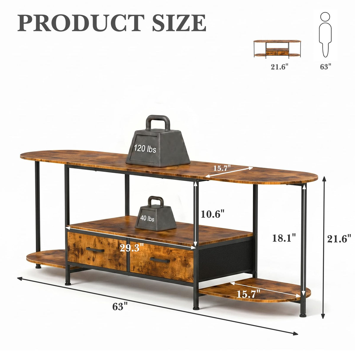 63" TV Stand with 2 Fabric Drawers L86863