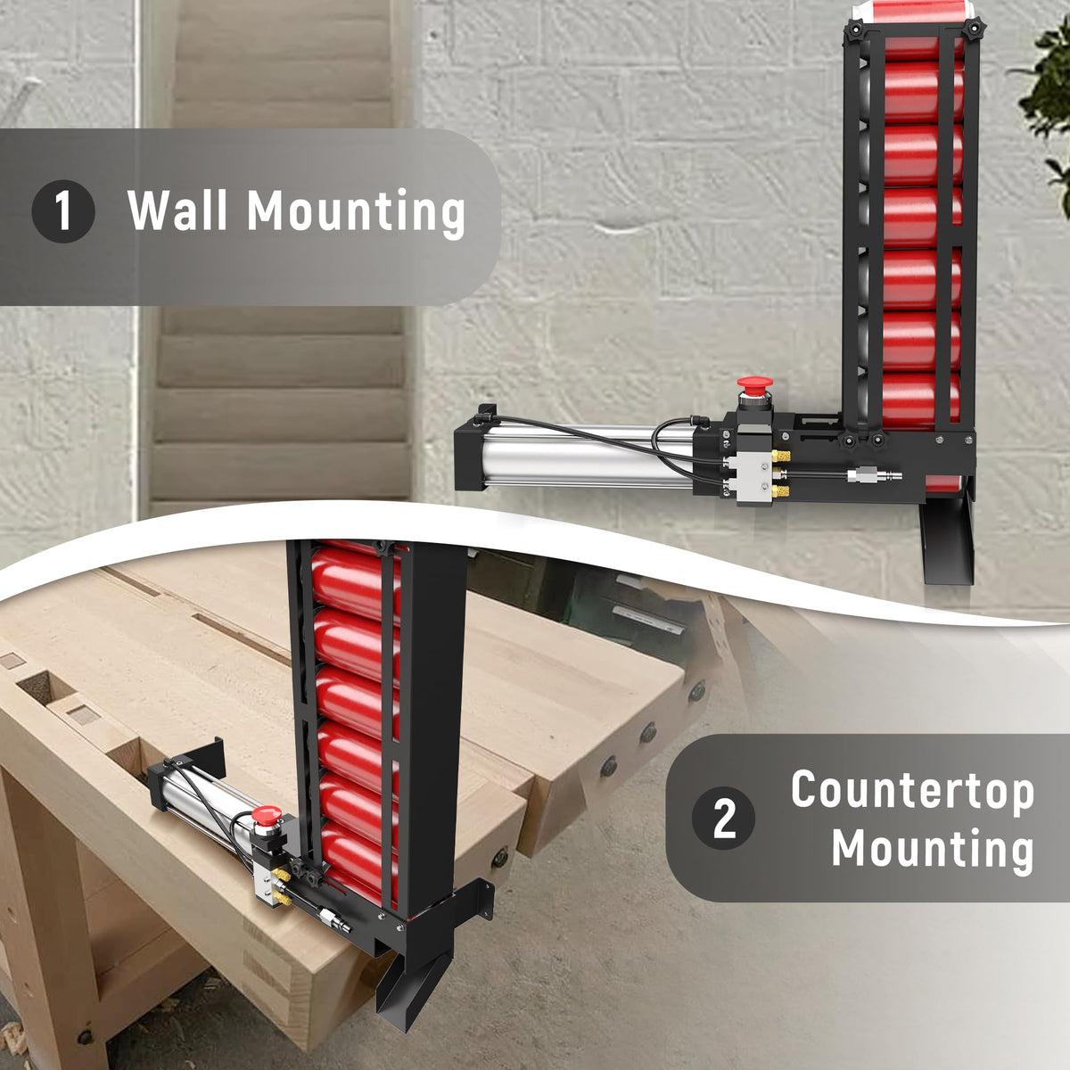 Pneumatic Can Crusher with Hopper, Wall Mounted 12oz-16oz W68114
