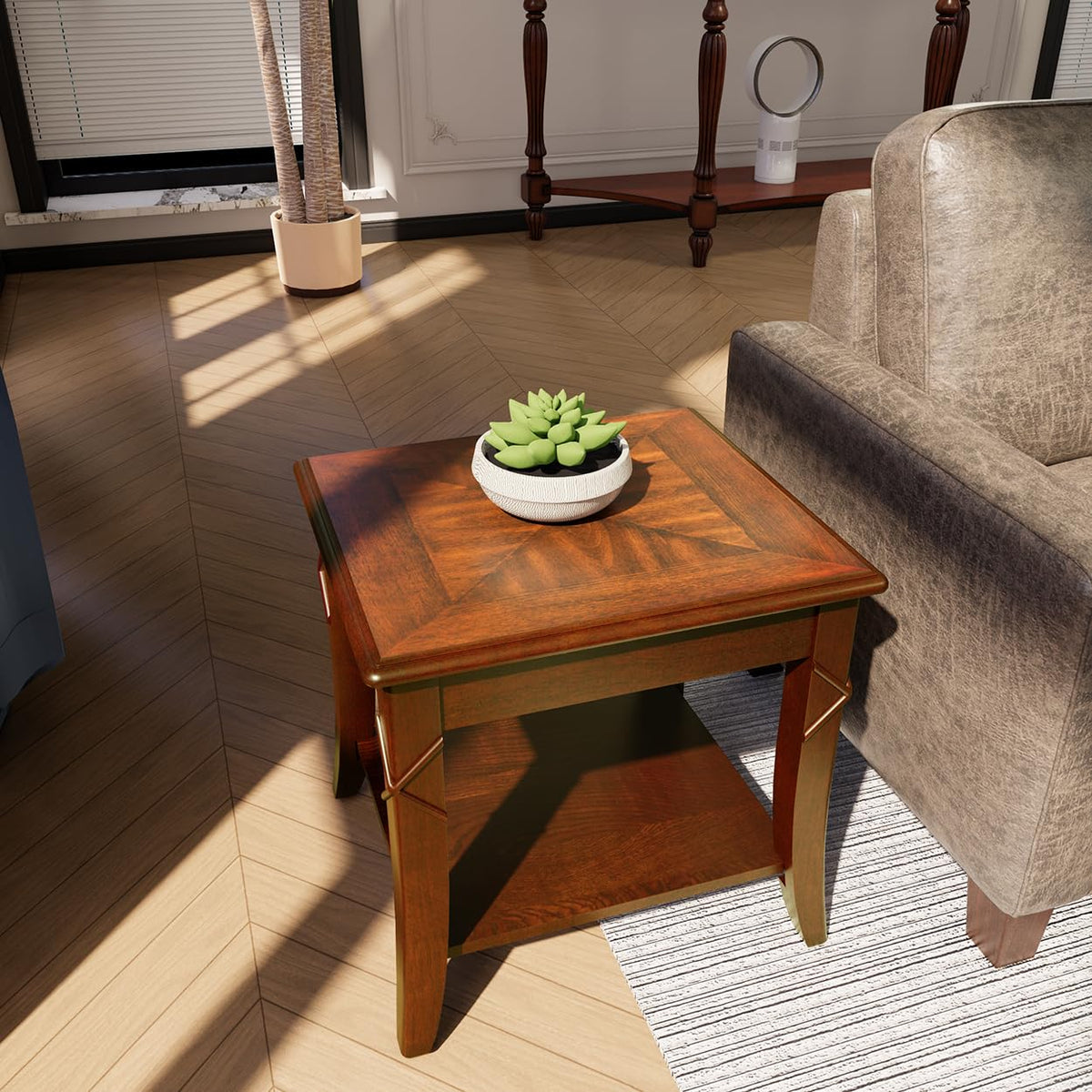 Solid Wood End Table with Storage Shelf X509