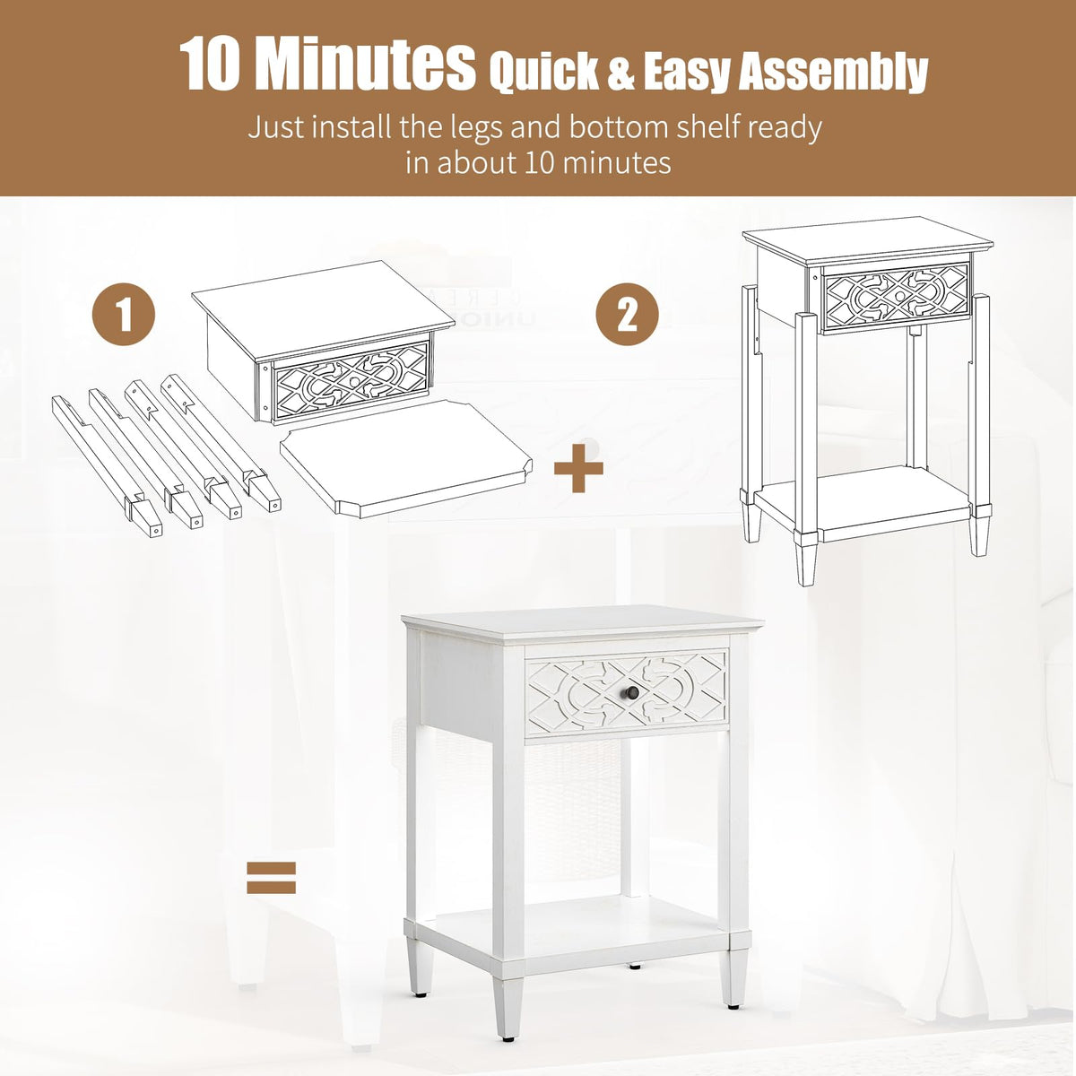 26" Solid Wood Nightstand with Drawers B3955