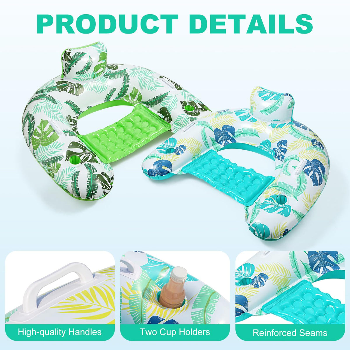 2 Pack Inflatable Pool Float Chair with Cup Holder S1300