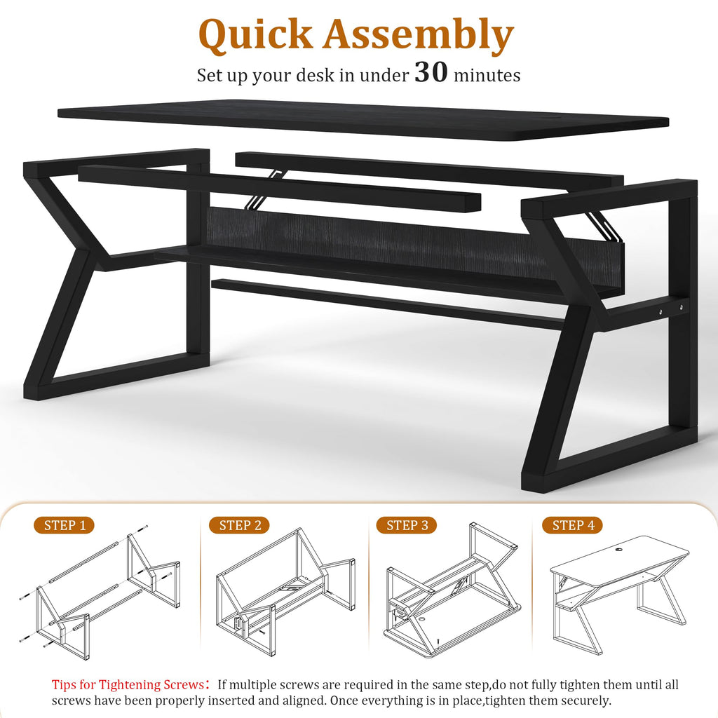 47 inch Black Computer Desk with Storage Shelf T15387