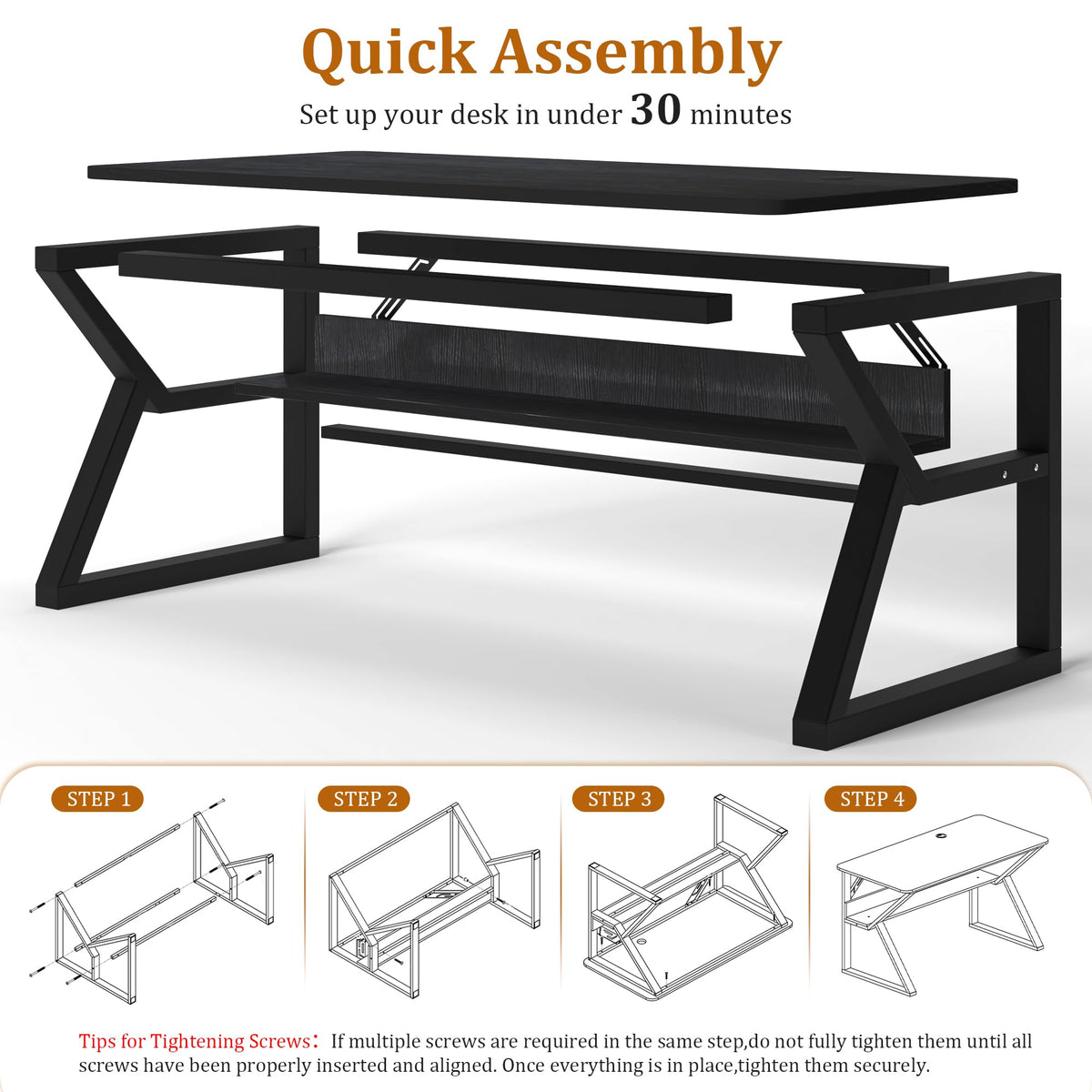 47 inch Black Computer Desk with Storage Shelf T15387
