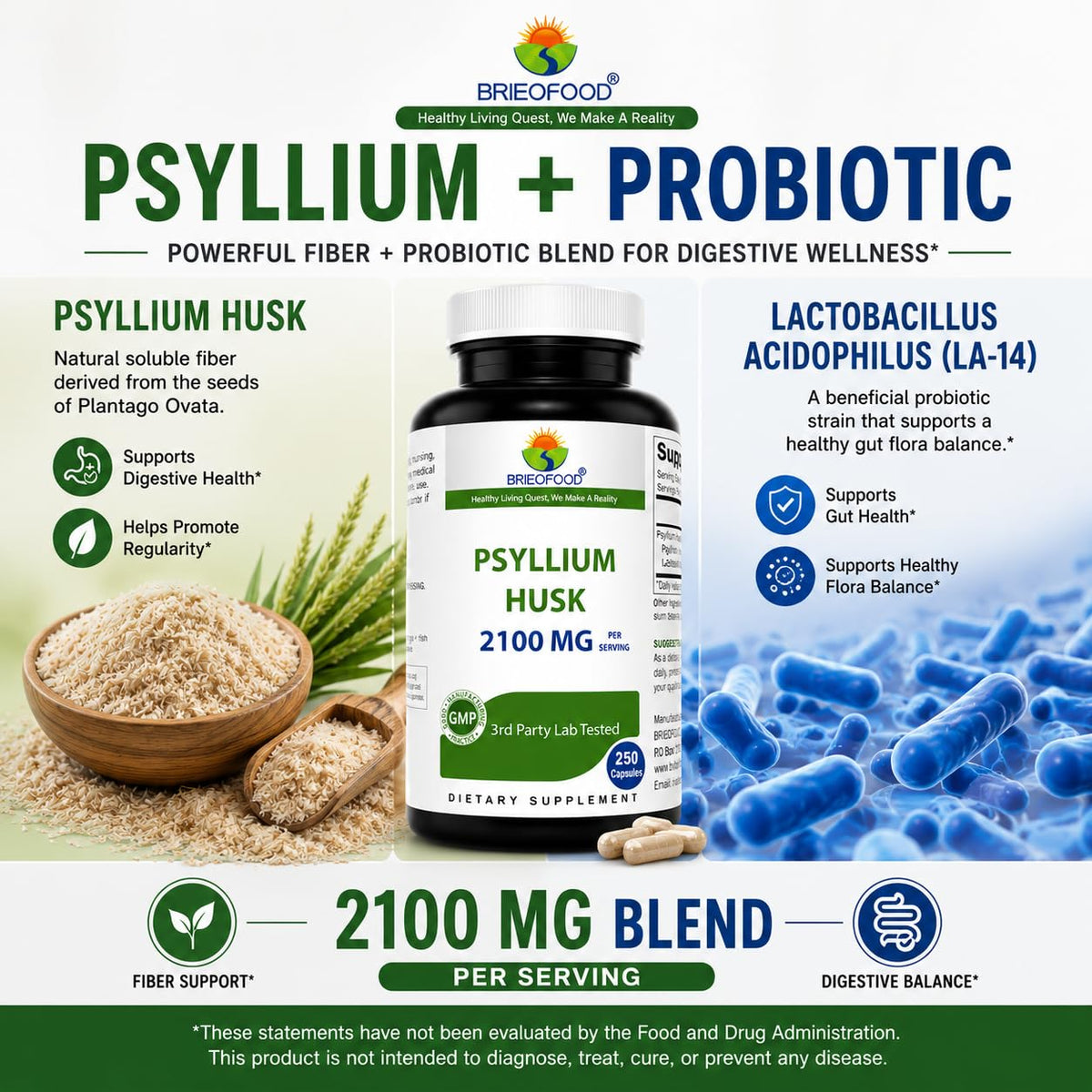 Psyllium Husk Fiber Supplement 250 Capsules Y655