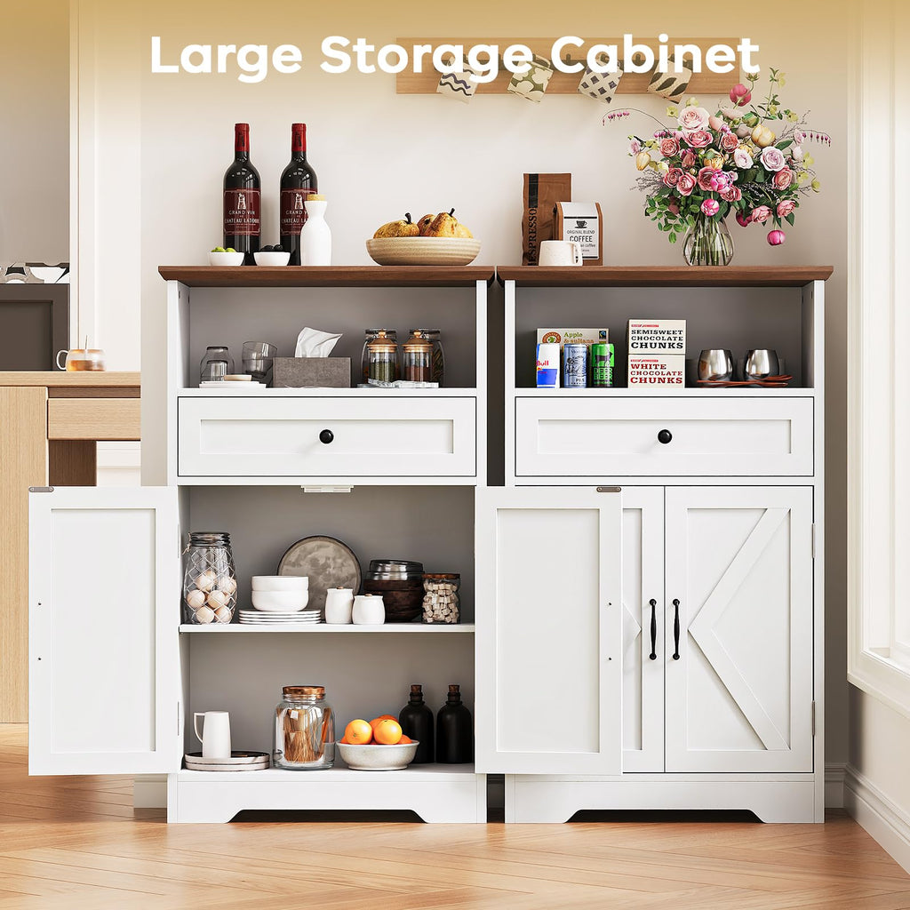 White Storage Cabinet with Barn Doors and Drawers P63370