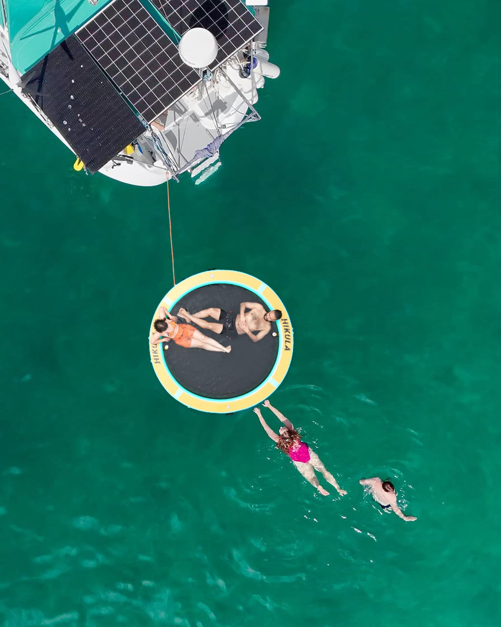 Inflatable Round Floating Ring Water Hammock Dock with Water Ladder and Cup Holder E129819