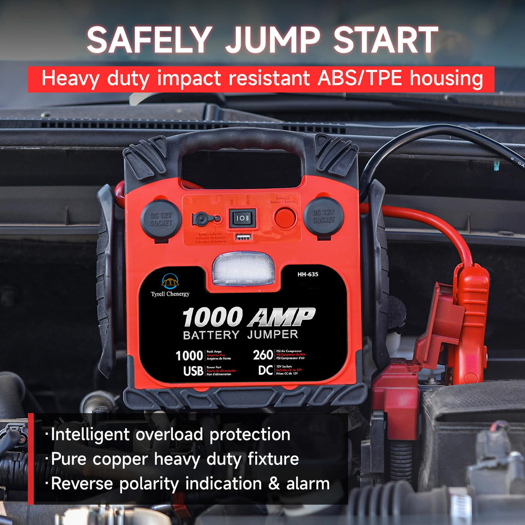 Portable Car Battery Jump Starter with Air Compressor 260PSI 1000Amp T523