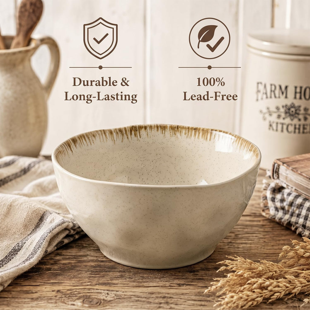 30 OZ Ceramic Soup Bowls Set of 4 Beige B31161