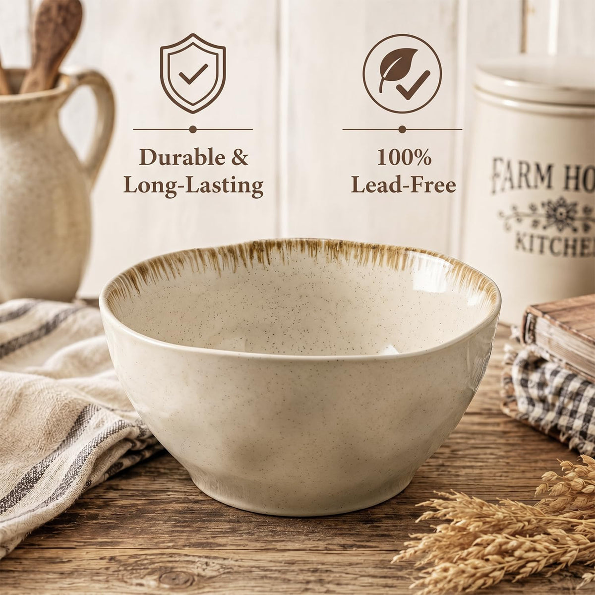 30 OZ Ceramic Soup Bowls Set of 4 Beige B31161