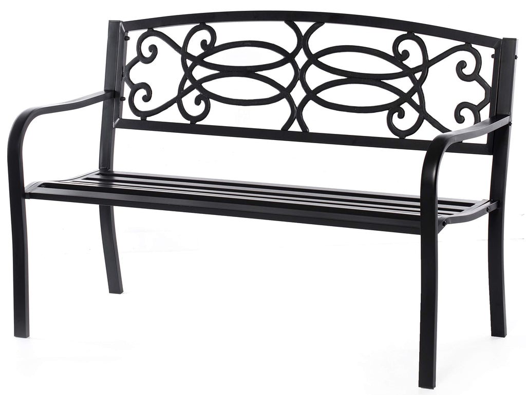 Steel Outdoor Patio Garden Bench with Cast Iron Backrest V6365
