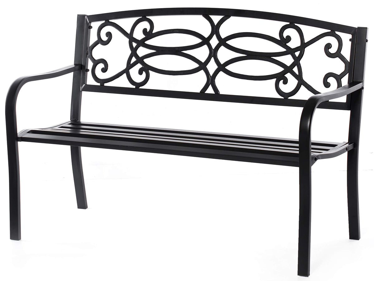 Steel Outdoor Patio Garden Bench with Cast Iron Backrest V6365