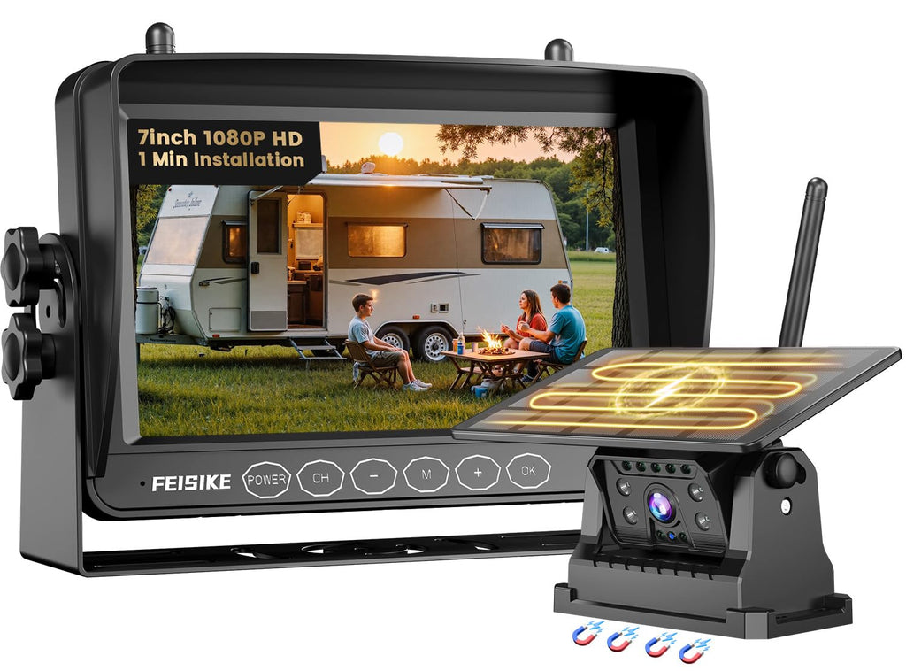 Magnetic Solar Wireless Backup Camera with 7" 1080P Monitor A39785