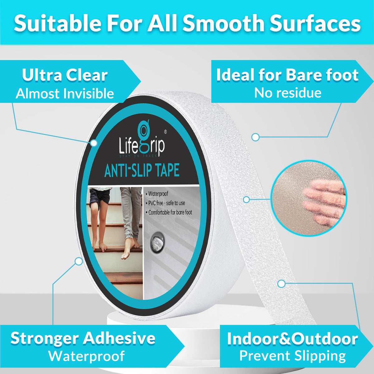 Clear Anti Slip Tape 1" x17Ft Waterproof Grip Tape V83377