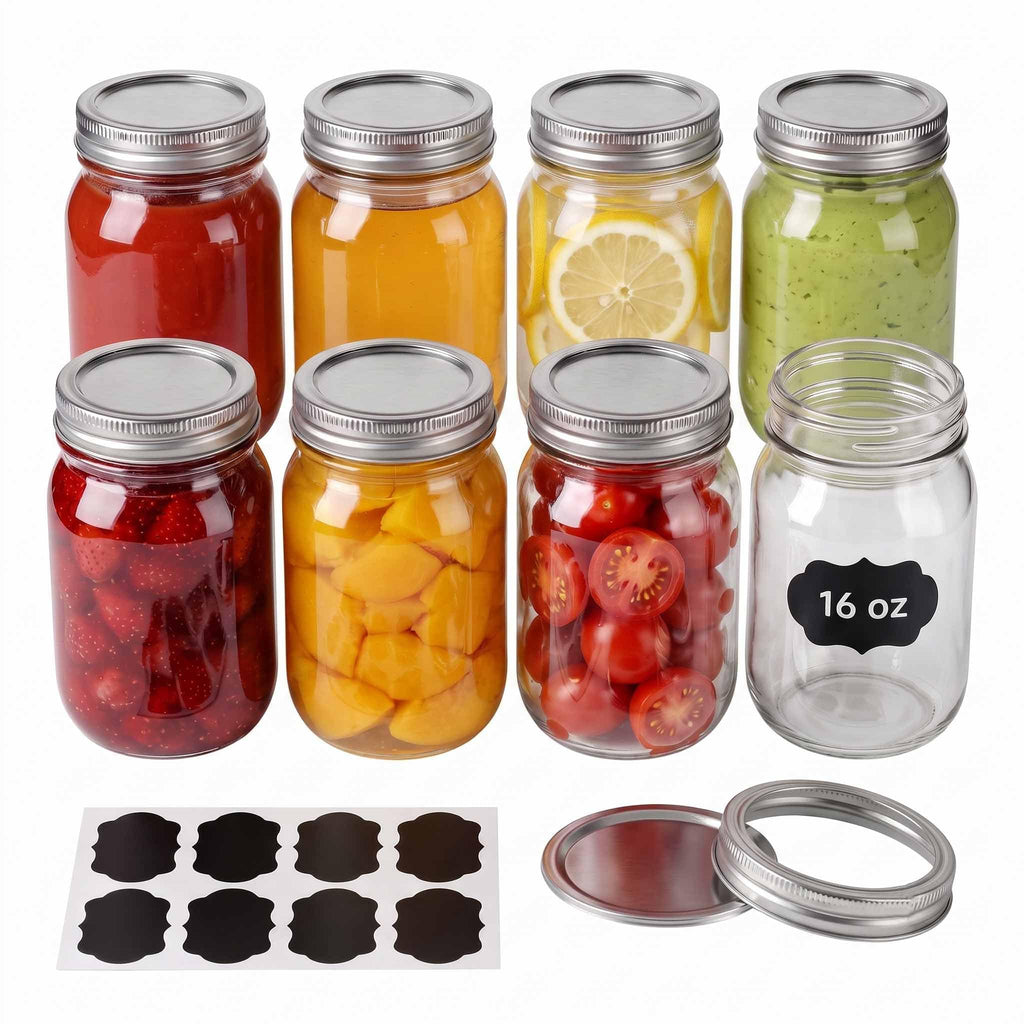 16 oz 8 Pack Clear Glass Jars G163