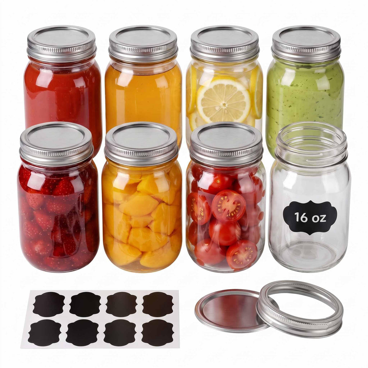 16 oz 8 Pack Clear Glass Jars G163