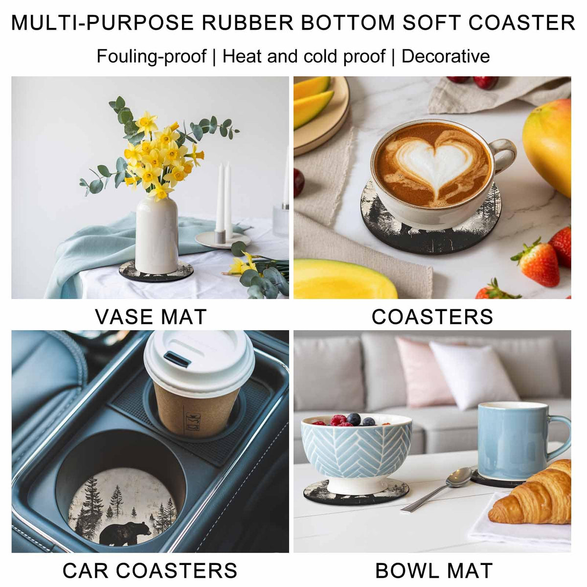 Black Beige Bear Absorbent Coasters Set of 6 P257