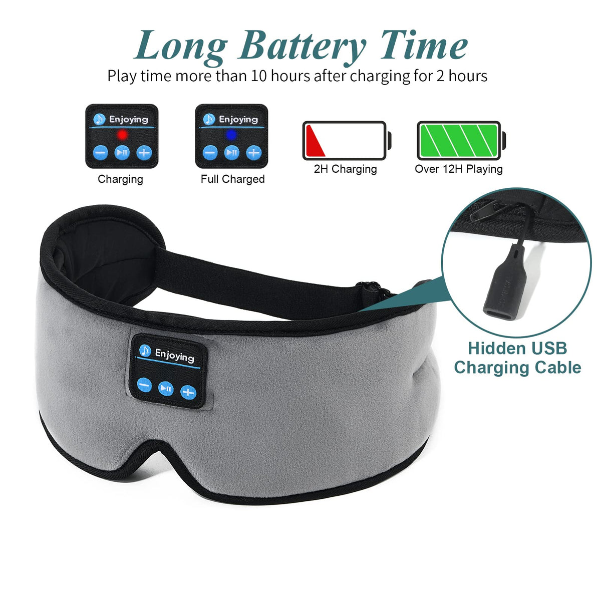 Wireless 3D Eye Mask Sleep Headphones Grey I900