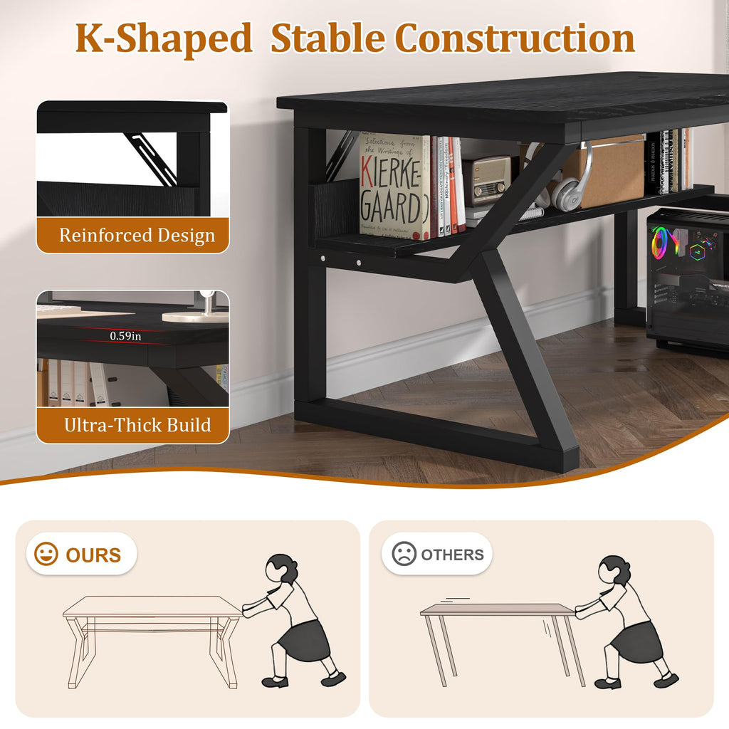 47 inch Black Computer Desk with Storage Shelf T15387