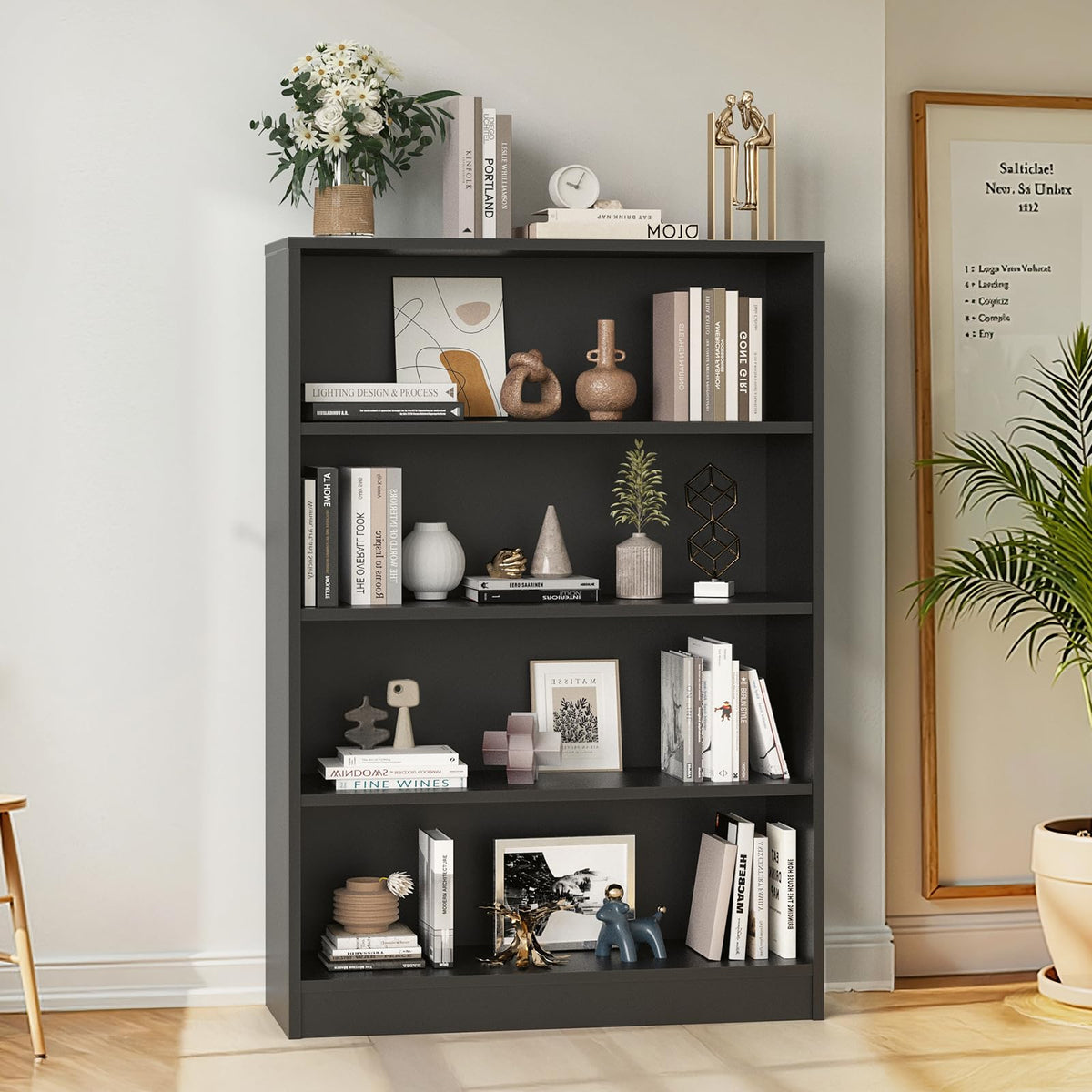 48 Inch 4-Shelf Wood Bookcase C9219